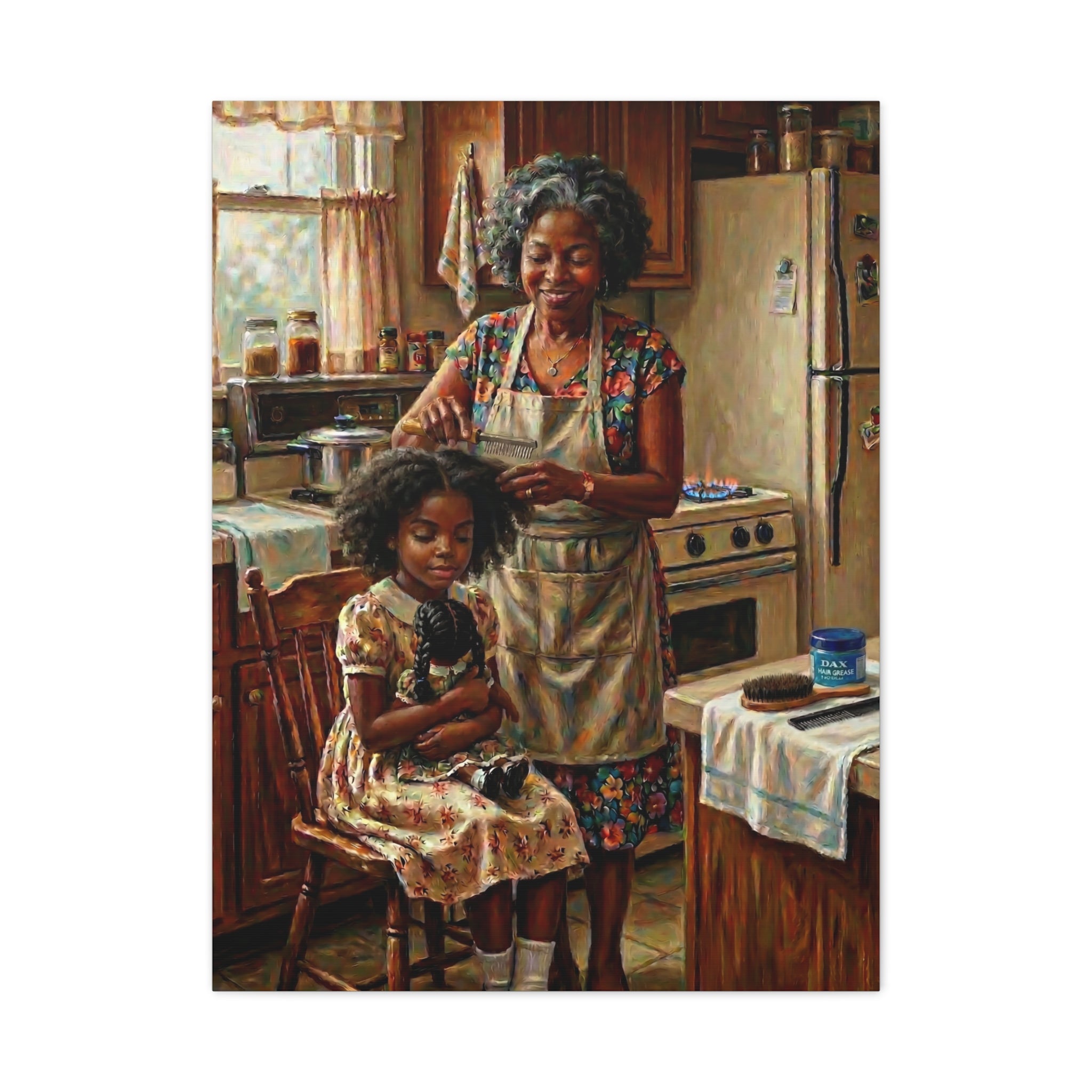 Generations of Love Canvas — Grandma Hot Comb Hair Ritual Art 💕✨