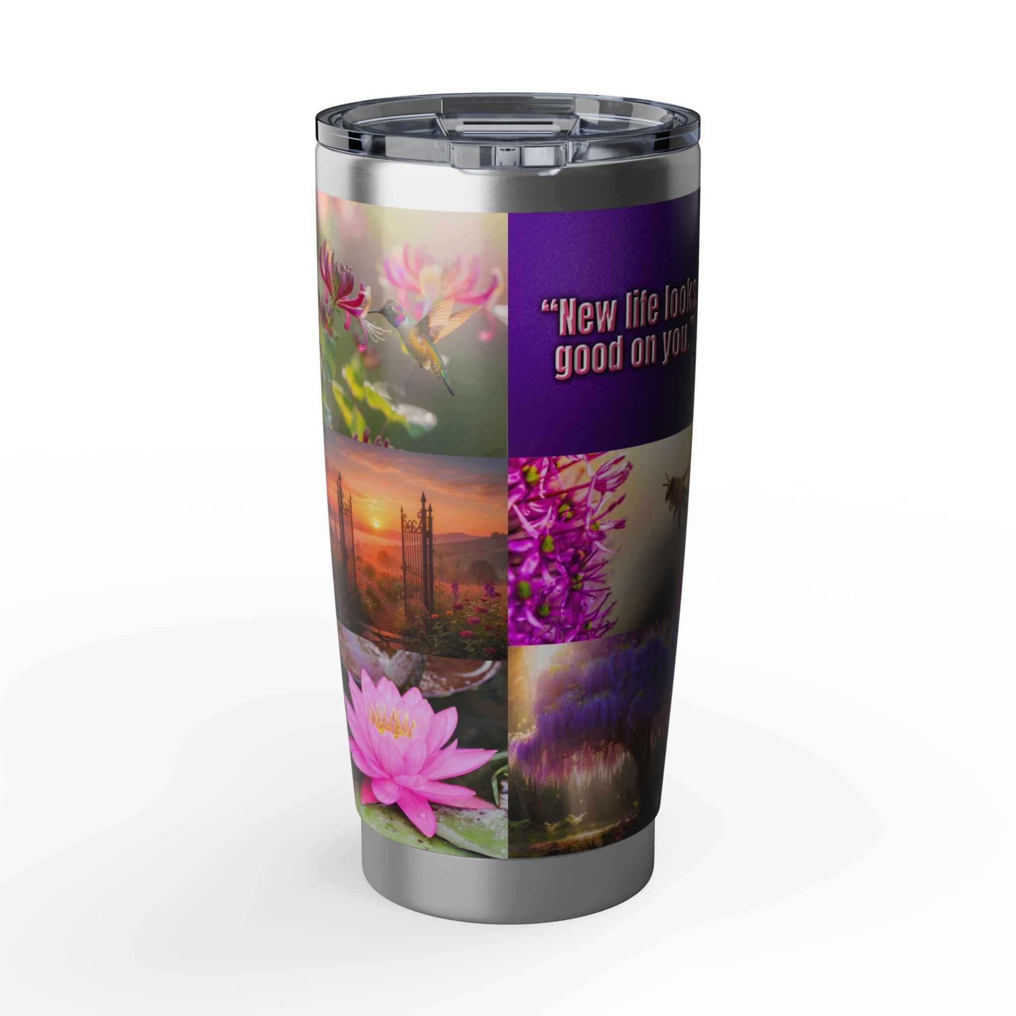 “Faith in Full Bloom — Inspirational Floral Sunset Tumbler with Scripture (20oz)”
