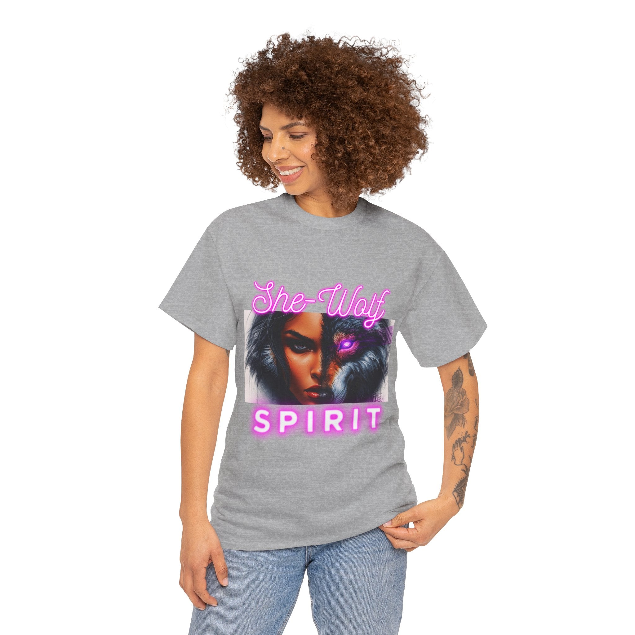 Neon Pink She-Wolf Spirit – Tribal Goddess Graphic Tee