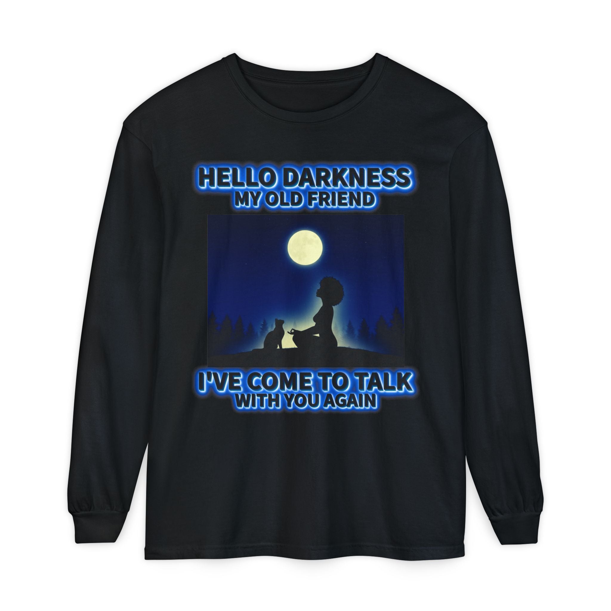 "Hello Darkness My Old Friend" Moonlit Silhouette—Long Sleeve T-Shirt
