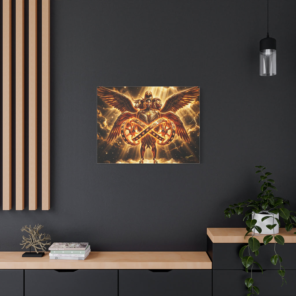 Cherubim & Sacred Wheels Canvas — Ezekiel Vision Angelic Wall Art 👼✨