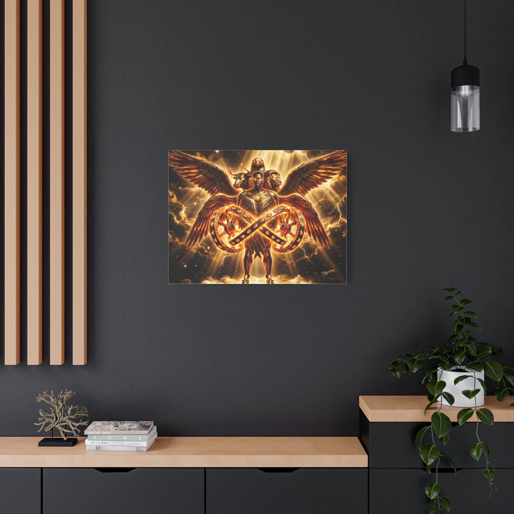 Cherubim & Sacred Wheels Canvas — Ezekiel Vision Angelic Wall Art 👼✨