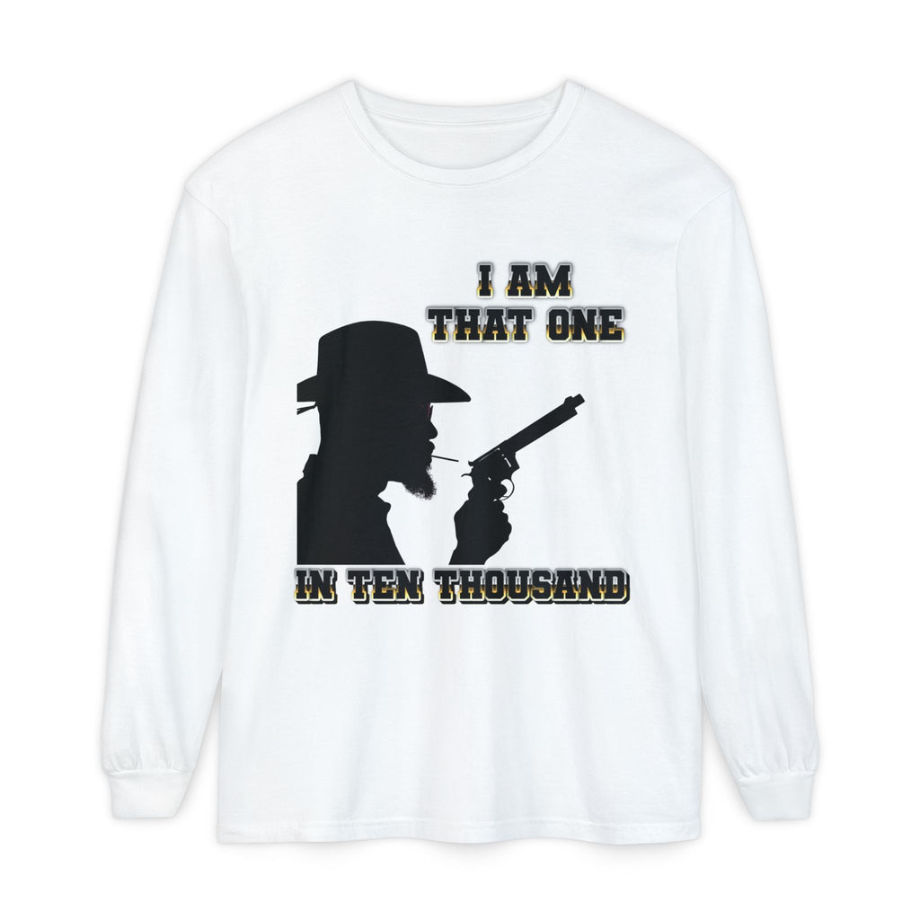 Western Cowboy Long Sleeve T-Shirt — "I Am That One In Ten Thousand" Silhouette
