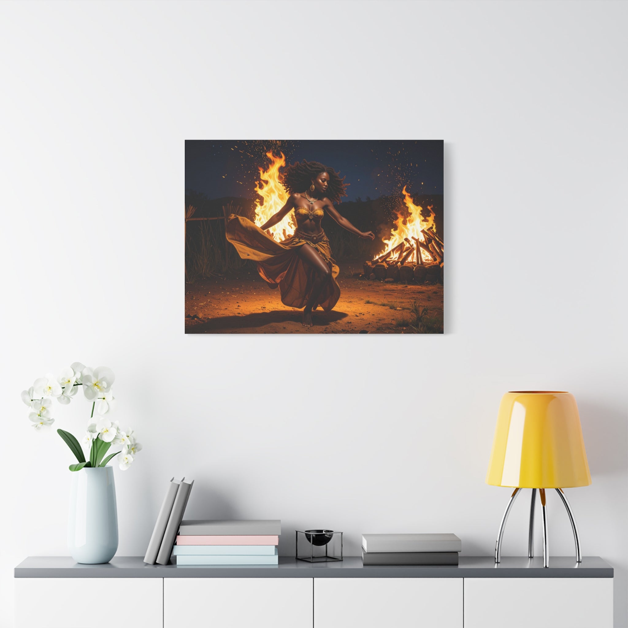 Afro Fire Dancer Matte Canvas Print — Stretched Wall Art