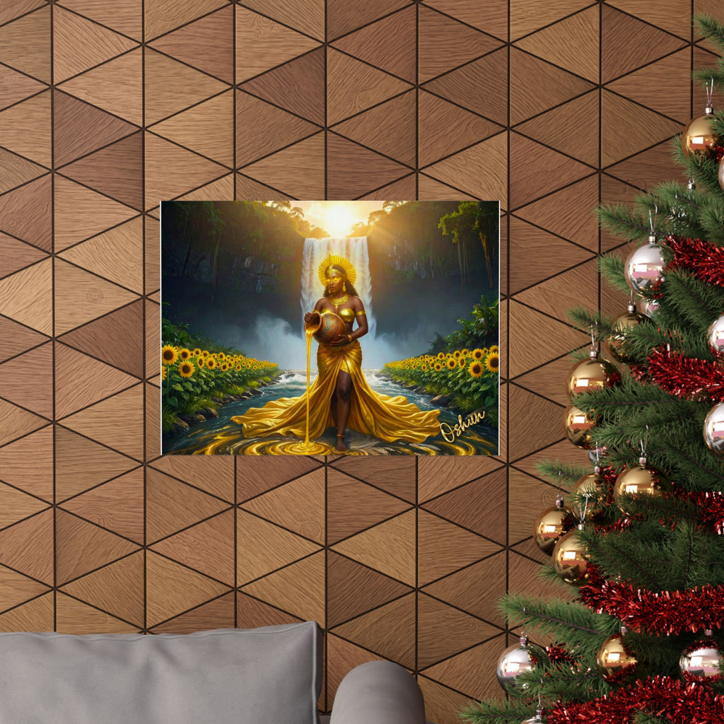 Oshun Goddess Poster — Golden Waterfall Maternity Art Matte Horizontal Print