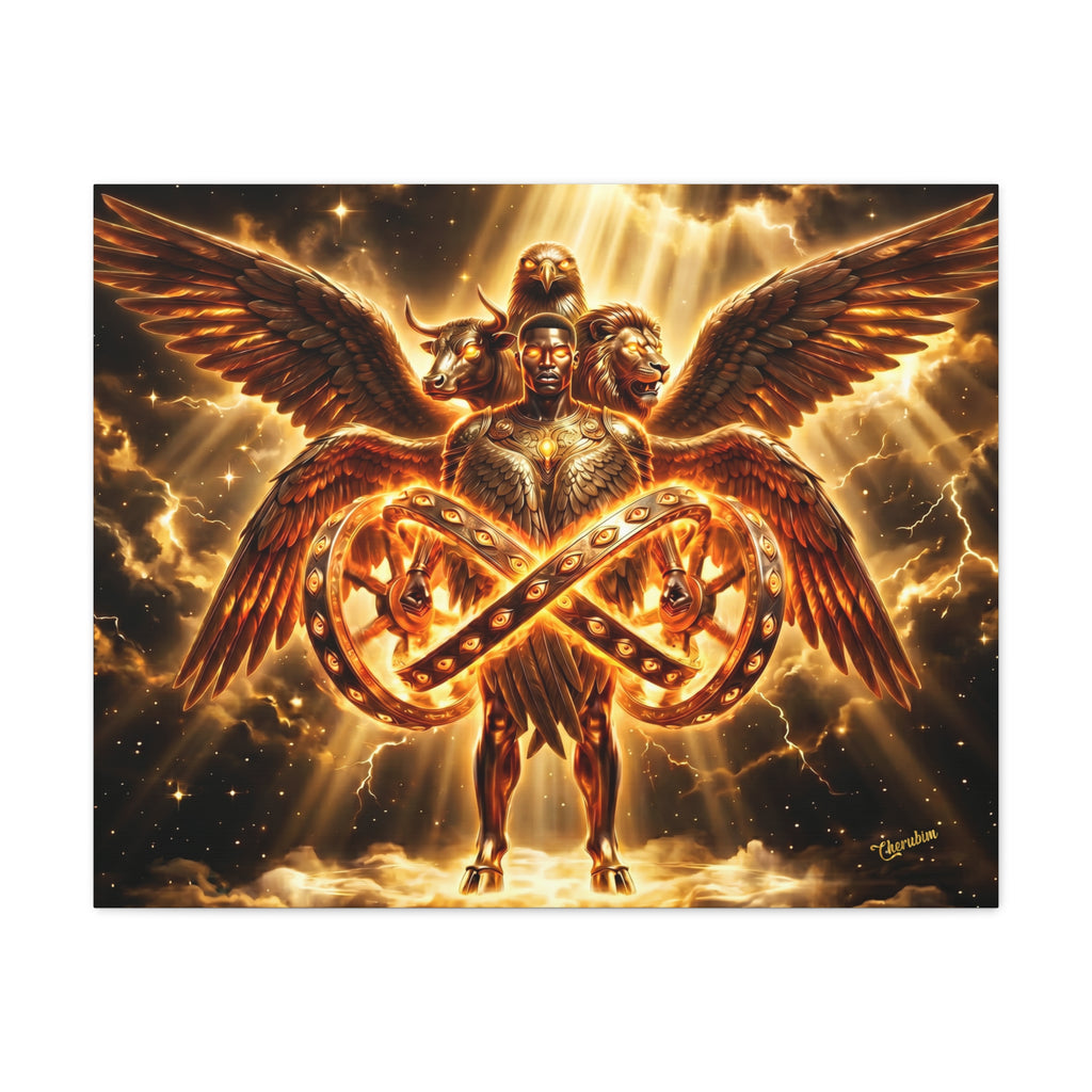 Cherubim & Sacred Wheels Canvas — Ezekiel Vision Angelic Wall Art 👼✨