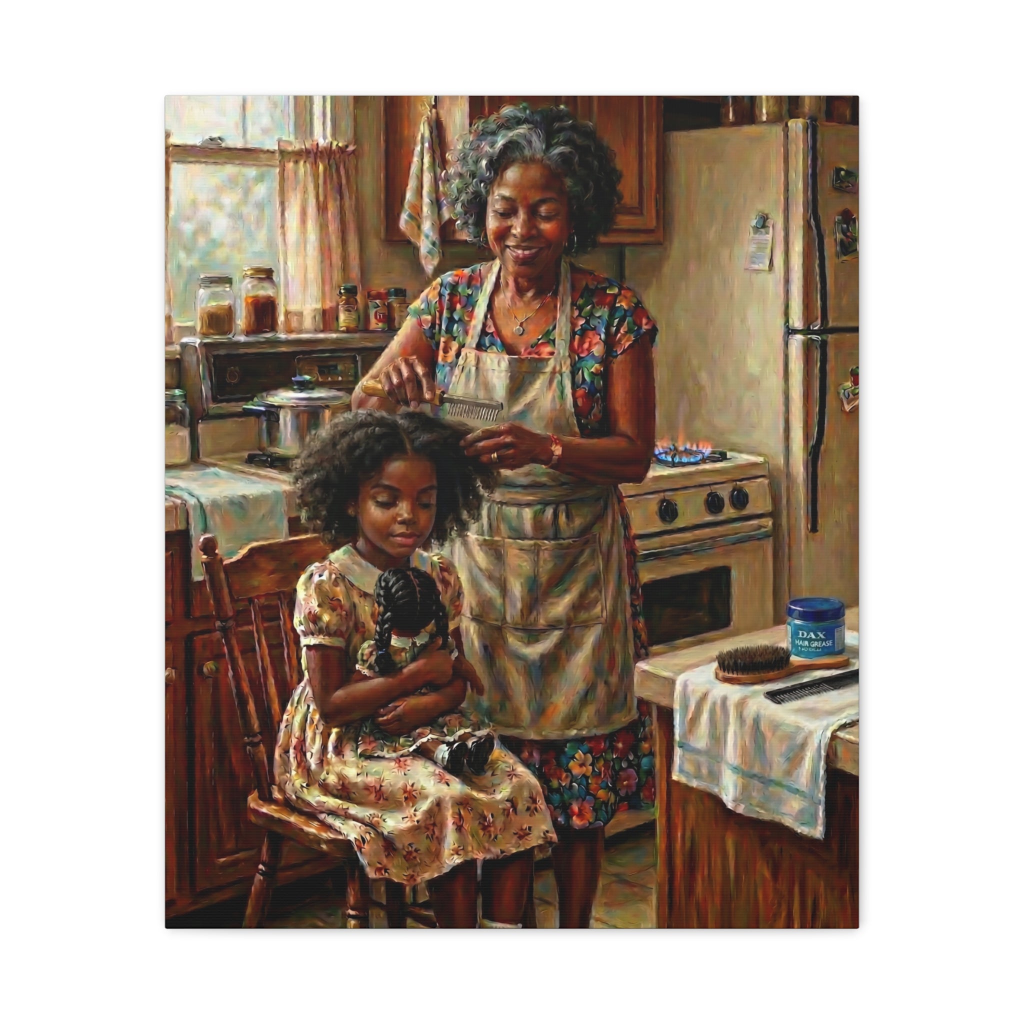 Generations of Love Canvas — Grandma Hot Comb Hair Ritual Art 💕✨