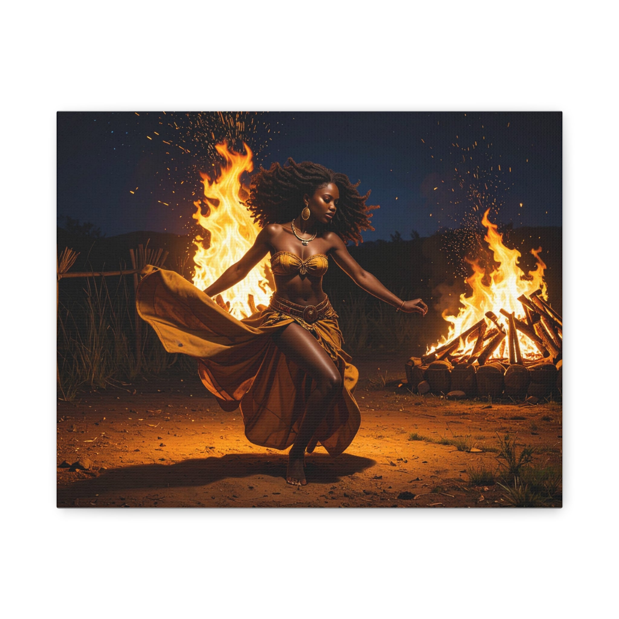 Afro Fire Dancer Matte Canvas Print — Stretched Wall Art