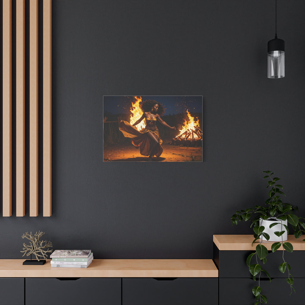 Afro Fire Dancer Matte Canvas Print — Stretched Wall Art