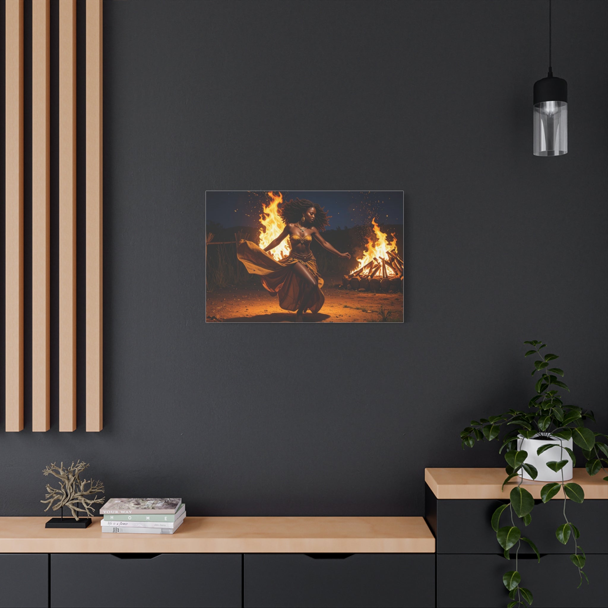 Afro Fire Dancer Matte Canvas Print — Stretched Wall Art
