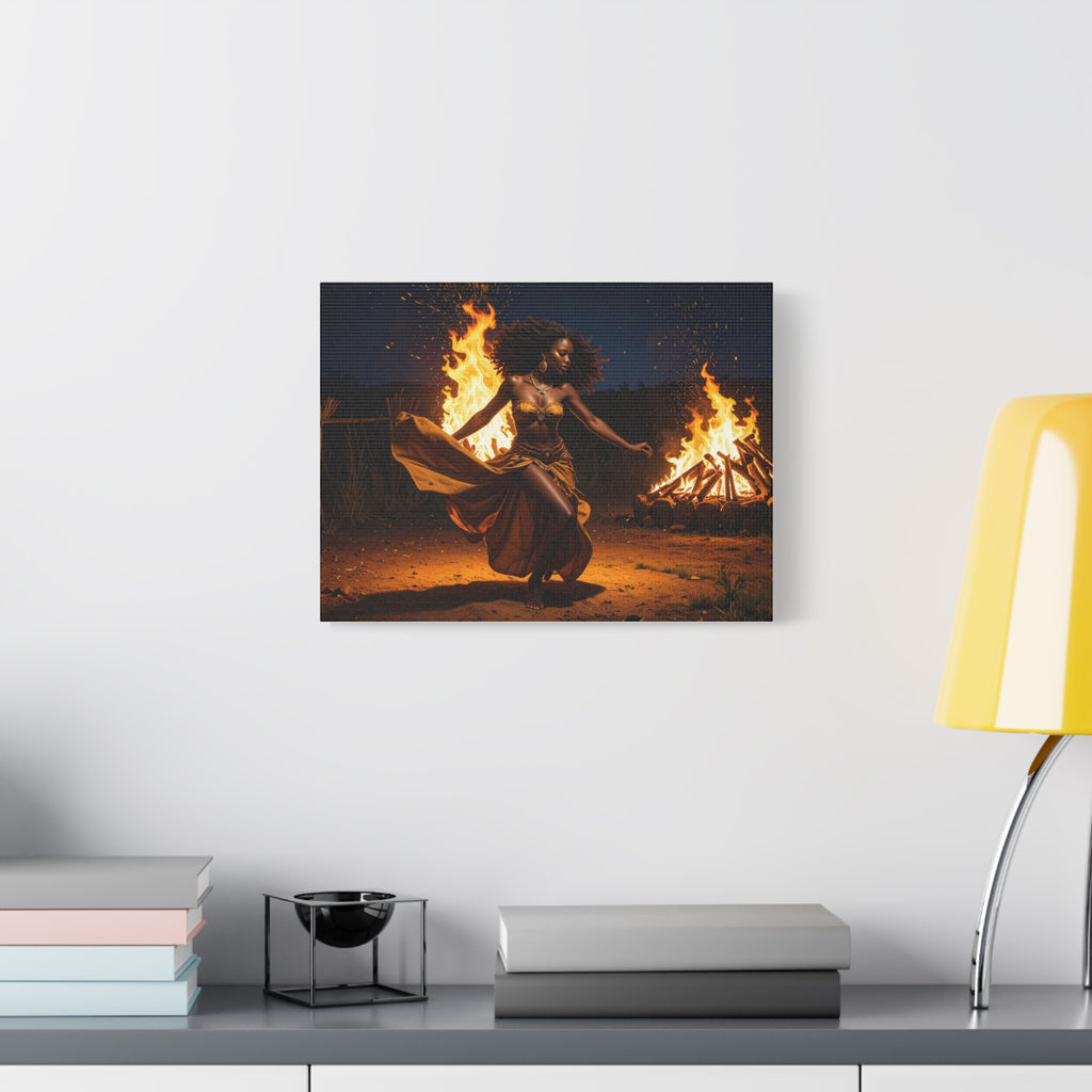 Afro Fire Dancer Matte Canvas Print — Stretched Wall Art