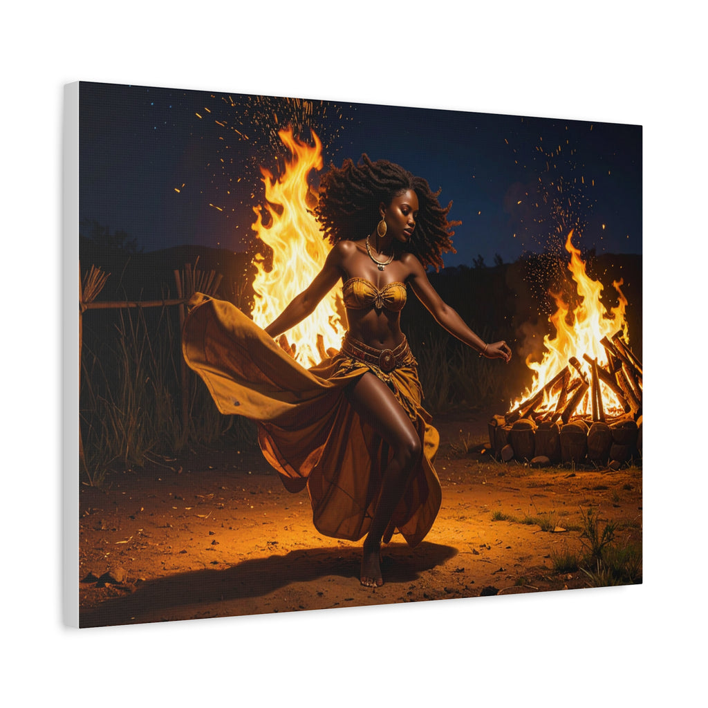 Afro Fire Dancer Matte Canvas Print — Stretched Wall Art