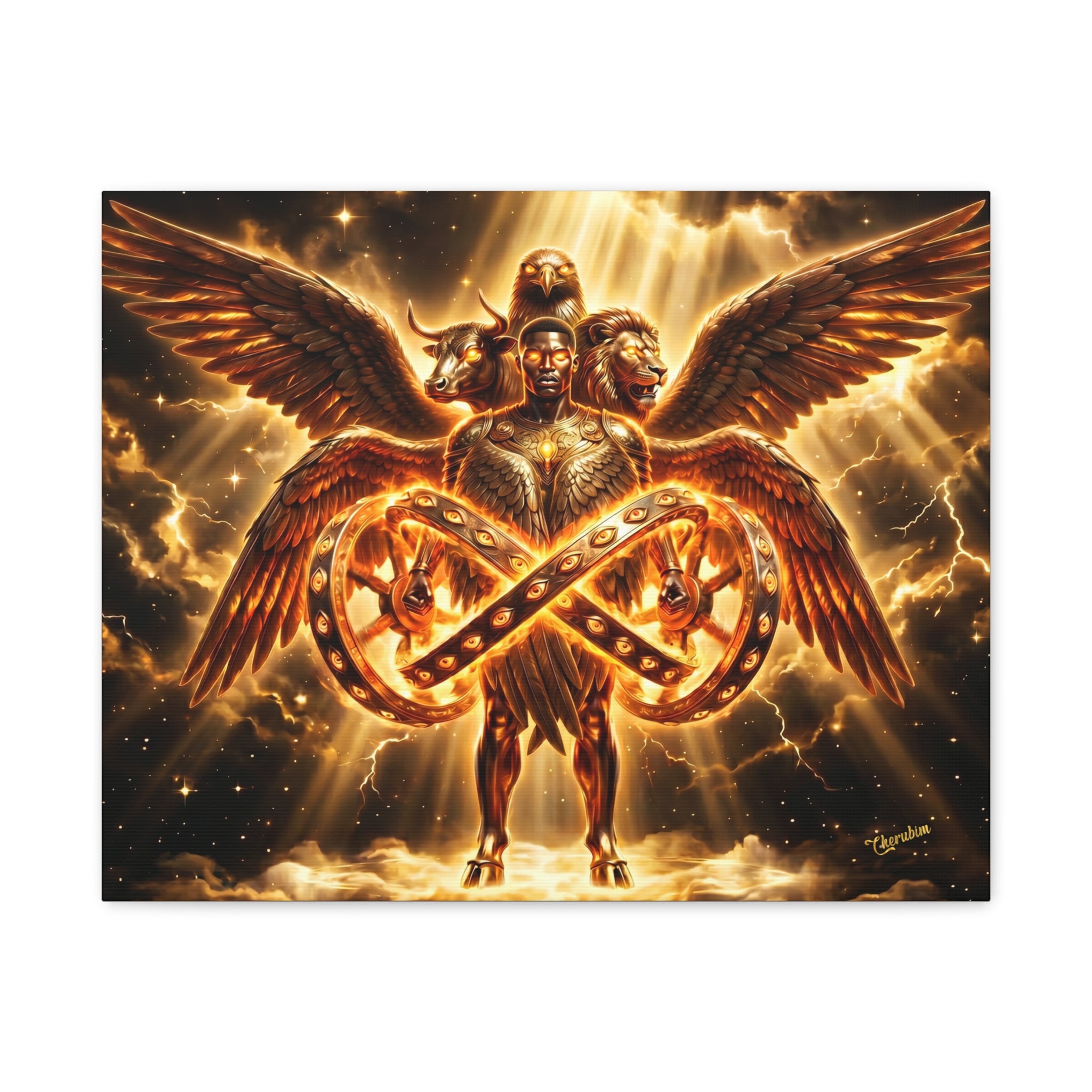 Cherubim & Sacred Wheels Canvas — Ezekiel Vision Angelic Wall Art 👼✨