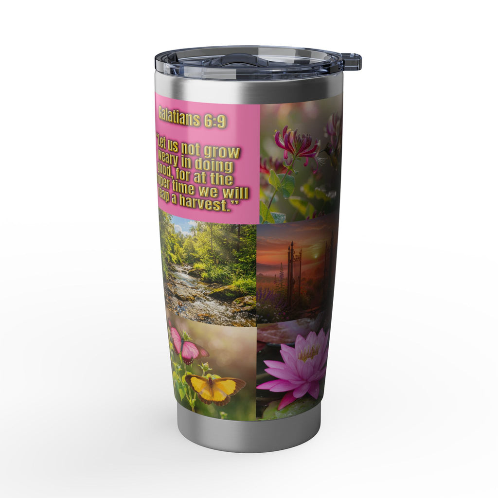 “Faith in Full Bloom — Inspirational Floral Sunset Tumbler with Scripture (20oz)”