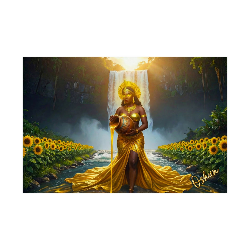 Oshun Goddess Poster — Golden Waterfall Maternity Art Matte Horizontal Print