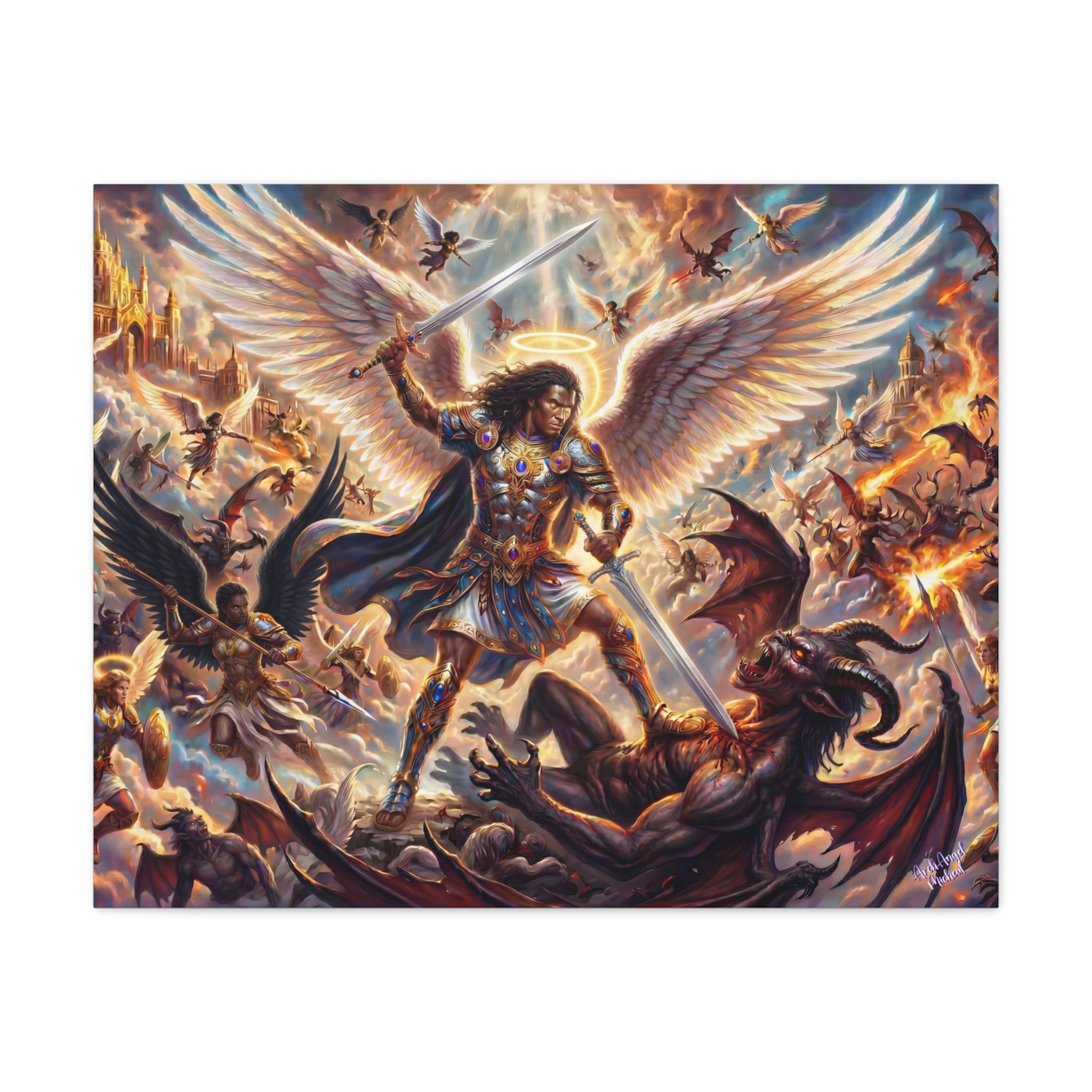 Archangel Michael Victory Canvas — Celestial Warrior Battle Wall Art ⚔️🔥