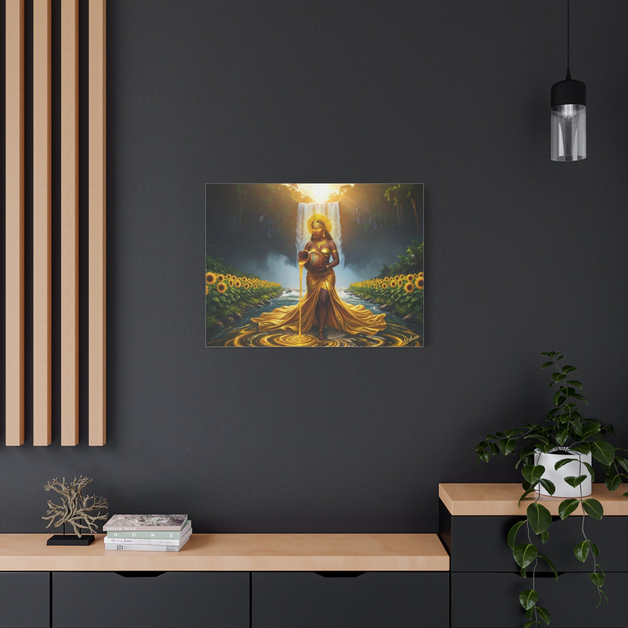 Oshun Golden Motherhood Canvas Print — Afro Goddess Maternity Wall Art