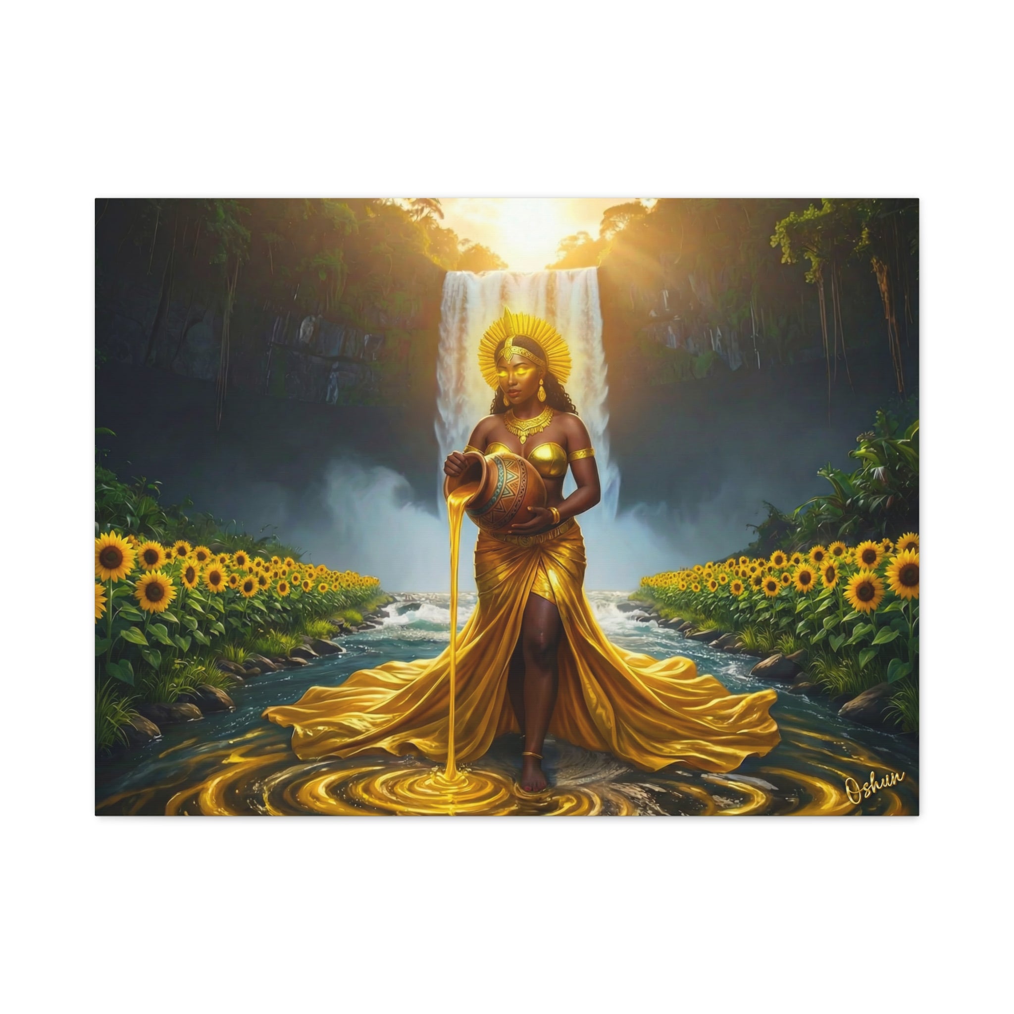Oshun Golden Motherhood Canvas Print — Afro Goddess Maternity Wall Art