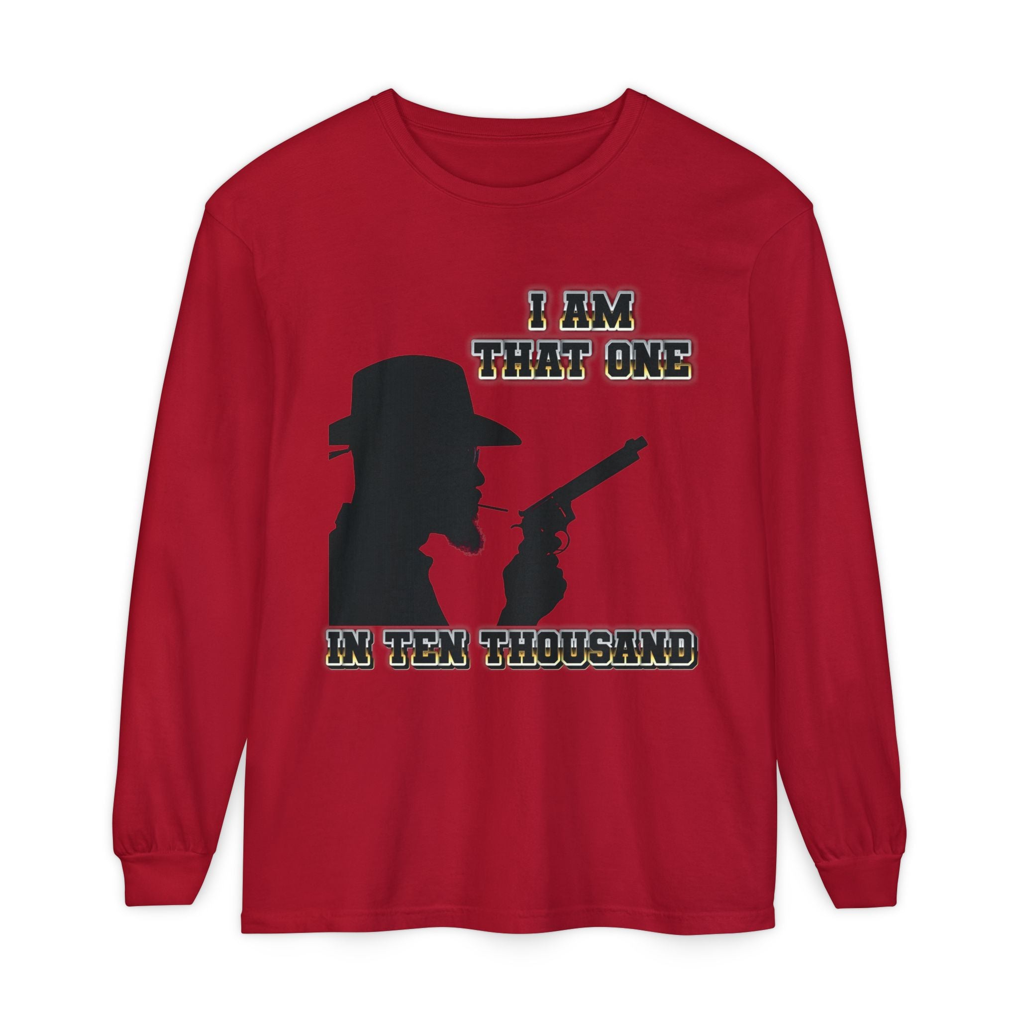Western Cowboy Long Sleeve T-Shirt — "I Am That One In Ten Thousand" Silhouette
