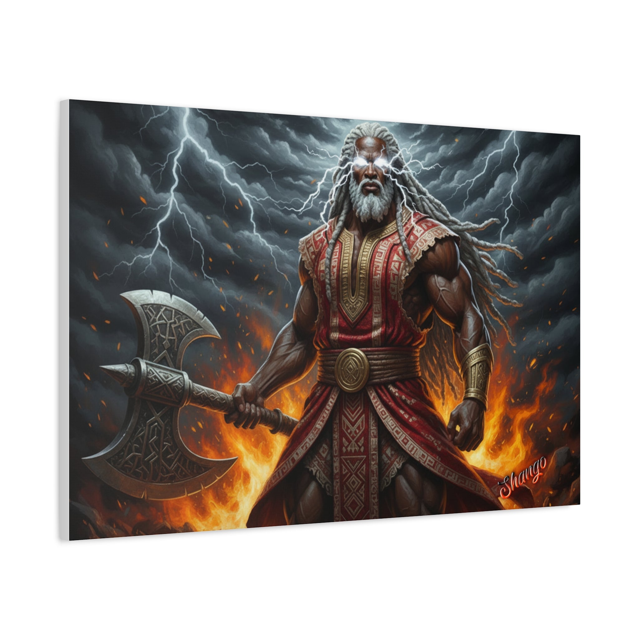 Shango, Lord of Thunder — Lightning & Fire Canvas  Mythic + Regal