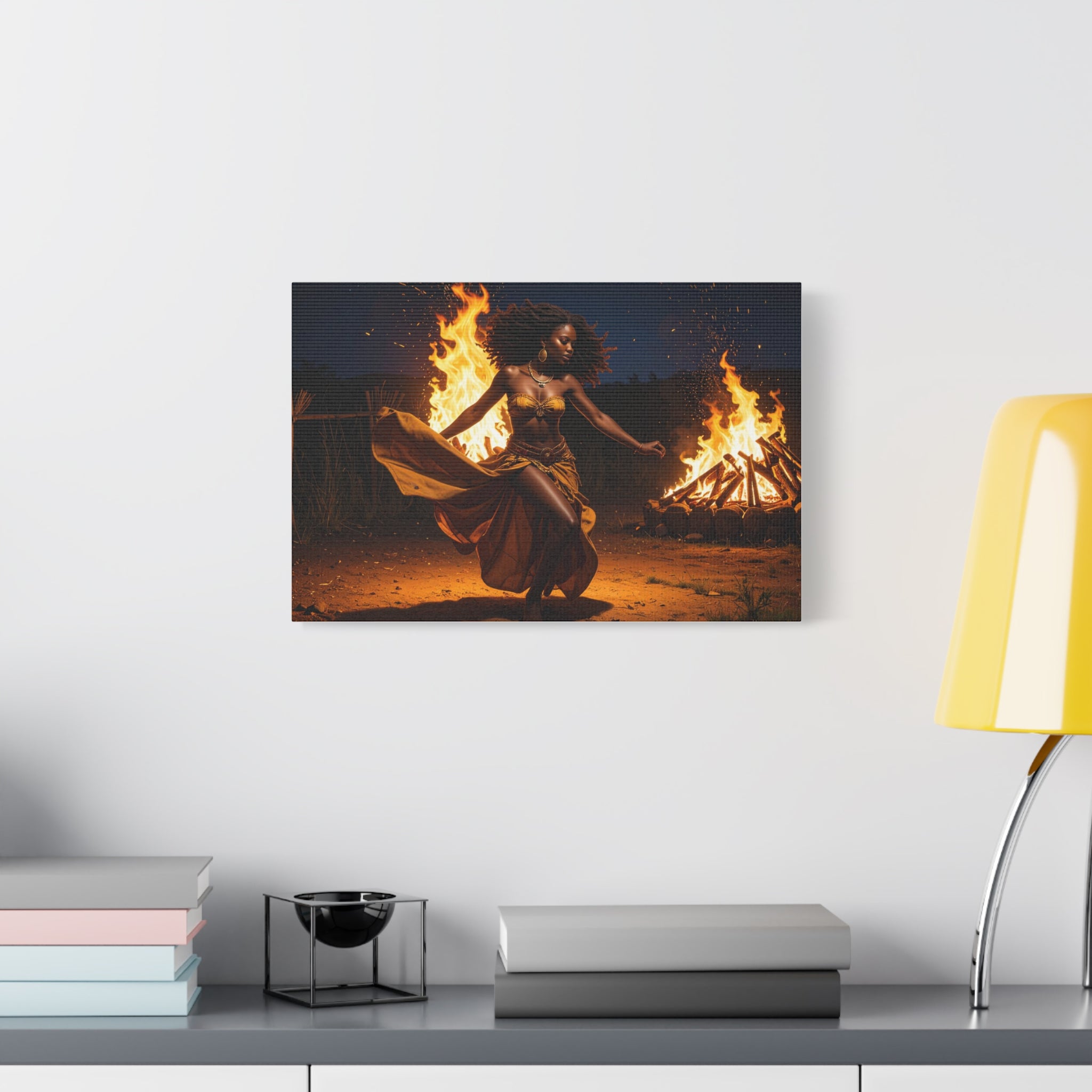 Afro Fire Dancer Matte Canvas Print — Stretched Wall Art