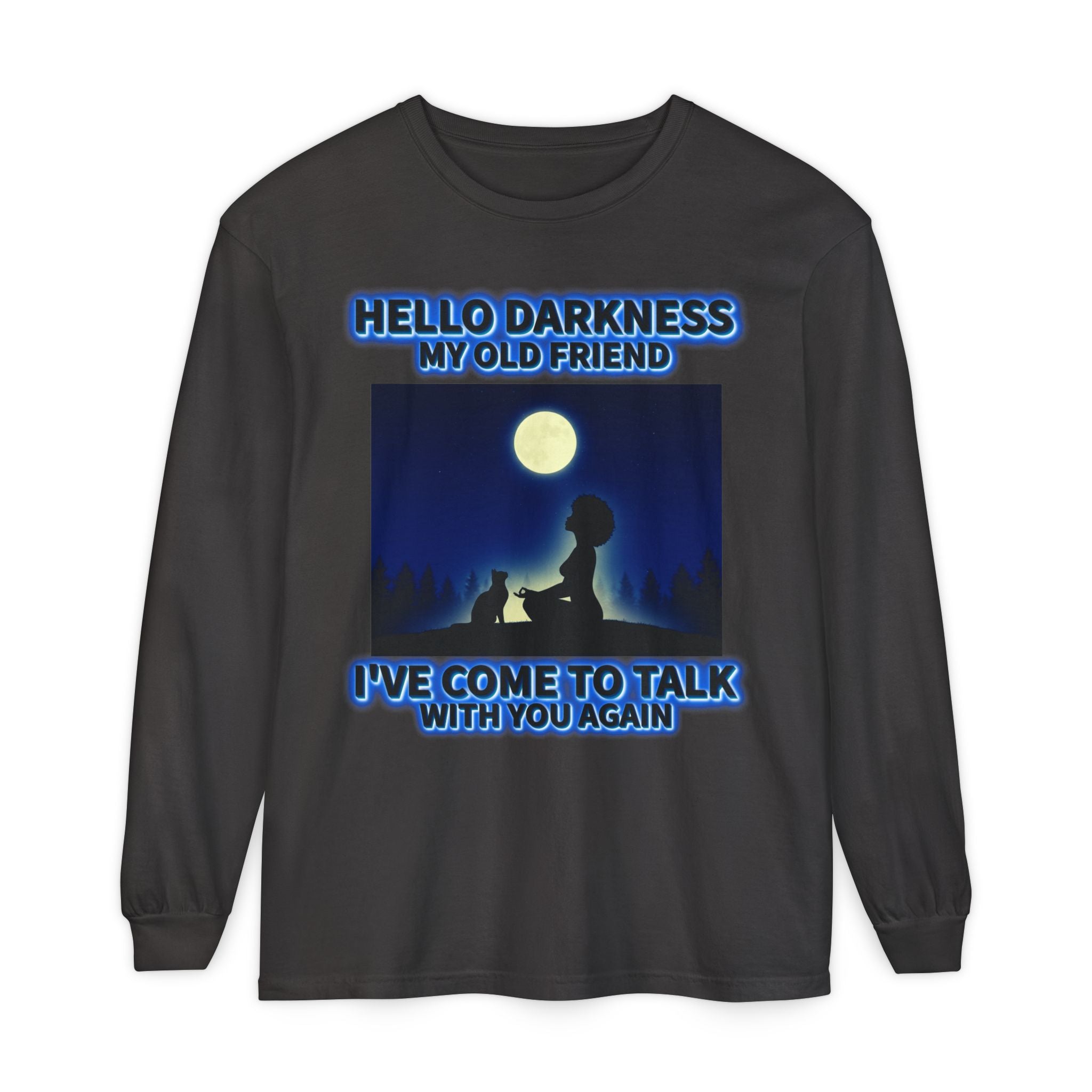 "Hello Darkness My Old Friend" Moonlit Silhouette—Long Sleeve T-Shirt