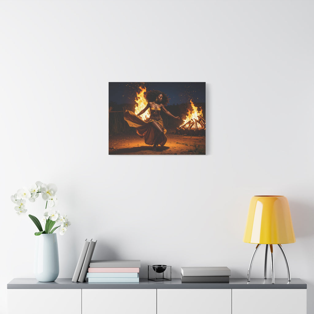 Afro Fire Dancer Matte Canvas Print — Stretched Wall Art