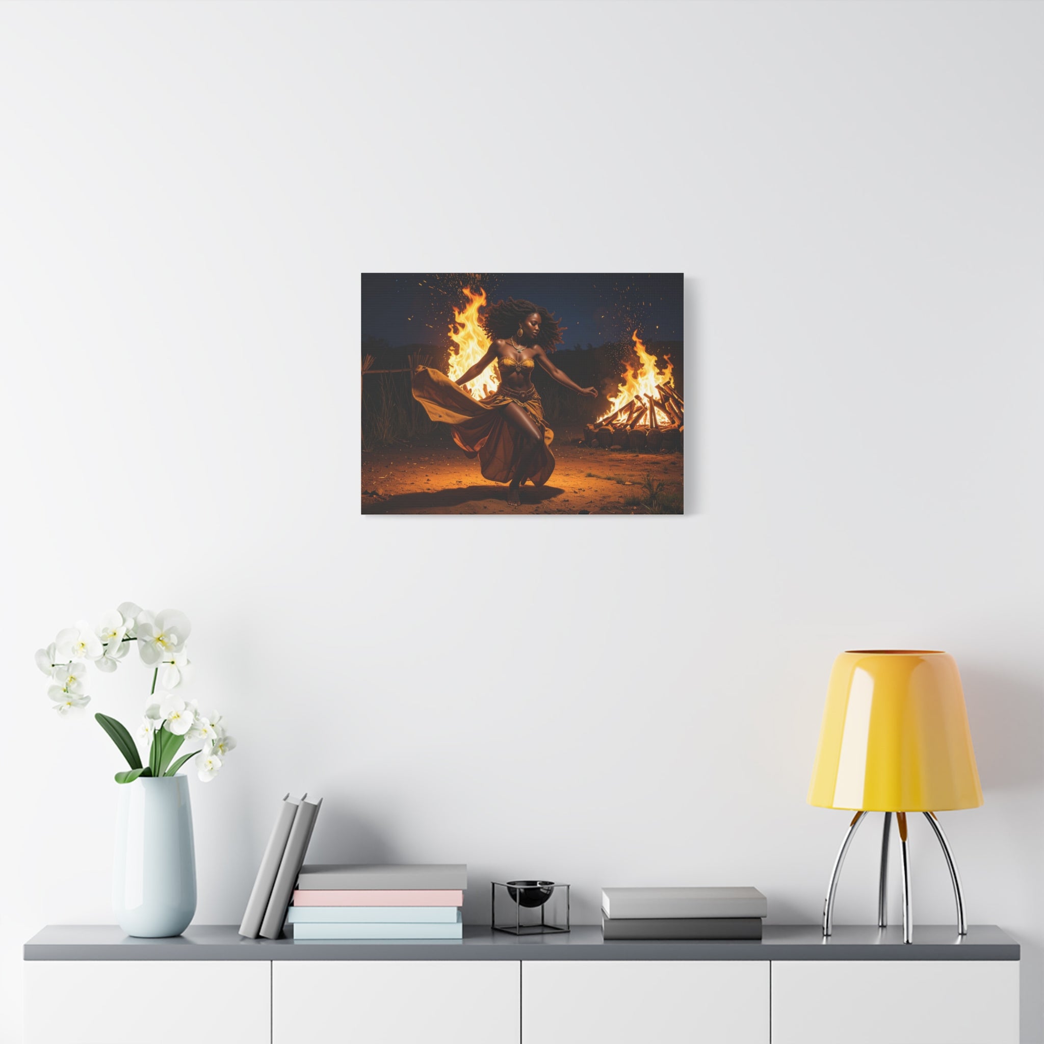Afro Fire Dancer Matte Canvas Print — Stretched Wall Art