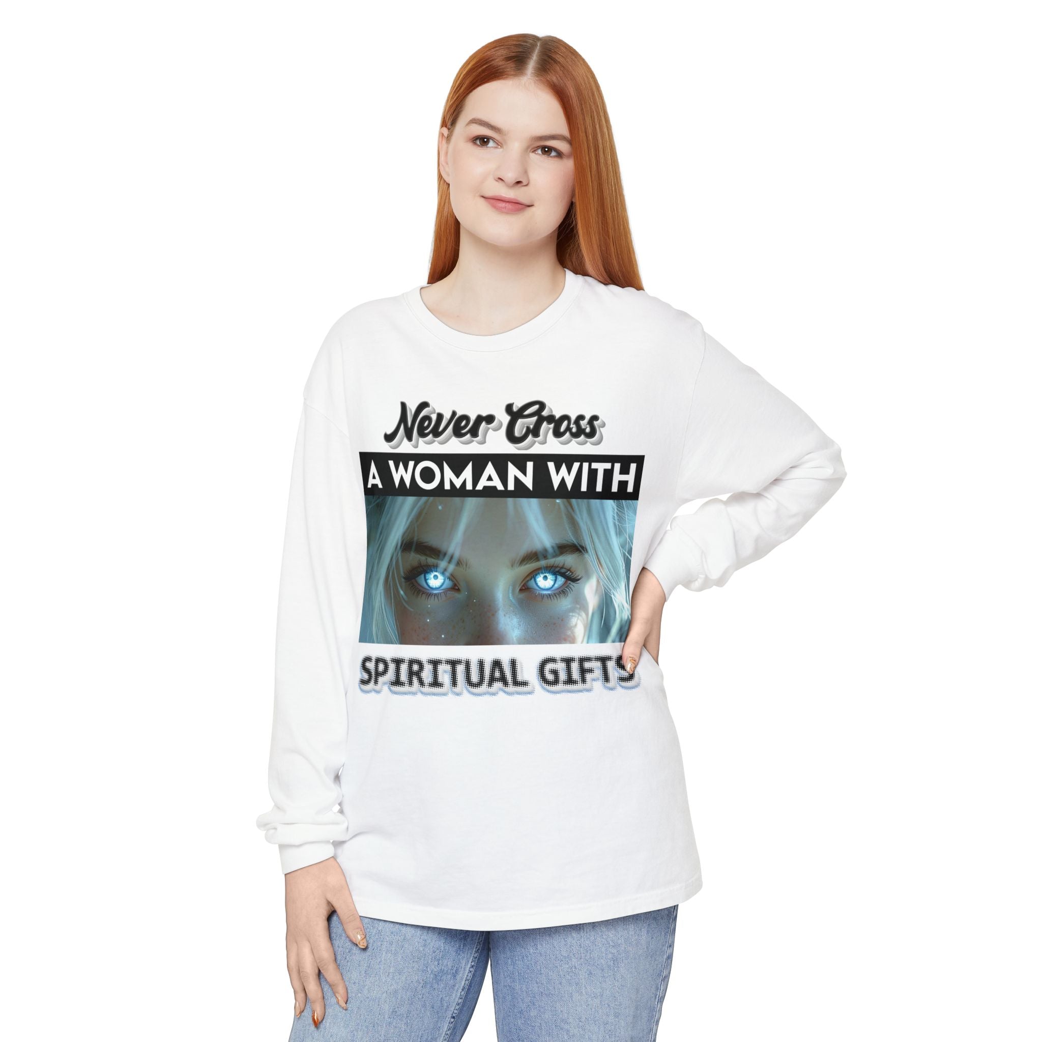 🔮👑 Never Cross a Woman With Spiritual Gifts™ — Mystic Power Long Sleeve Tee ✨🖤🔥