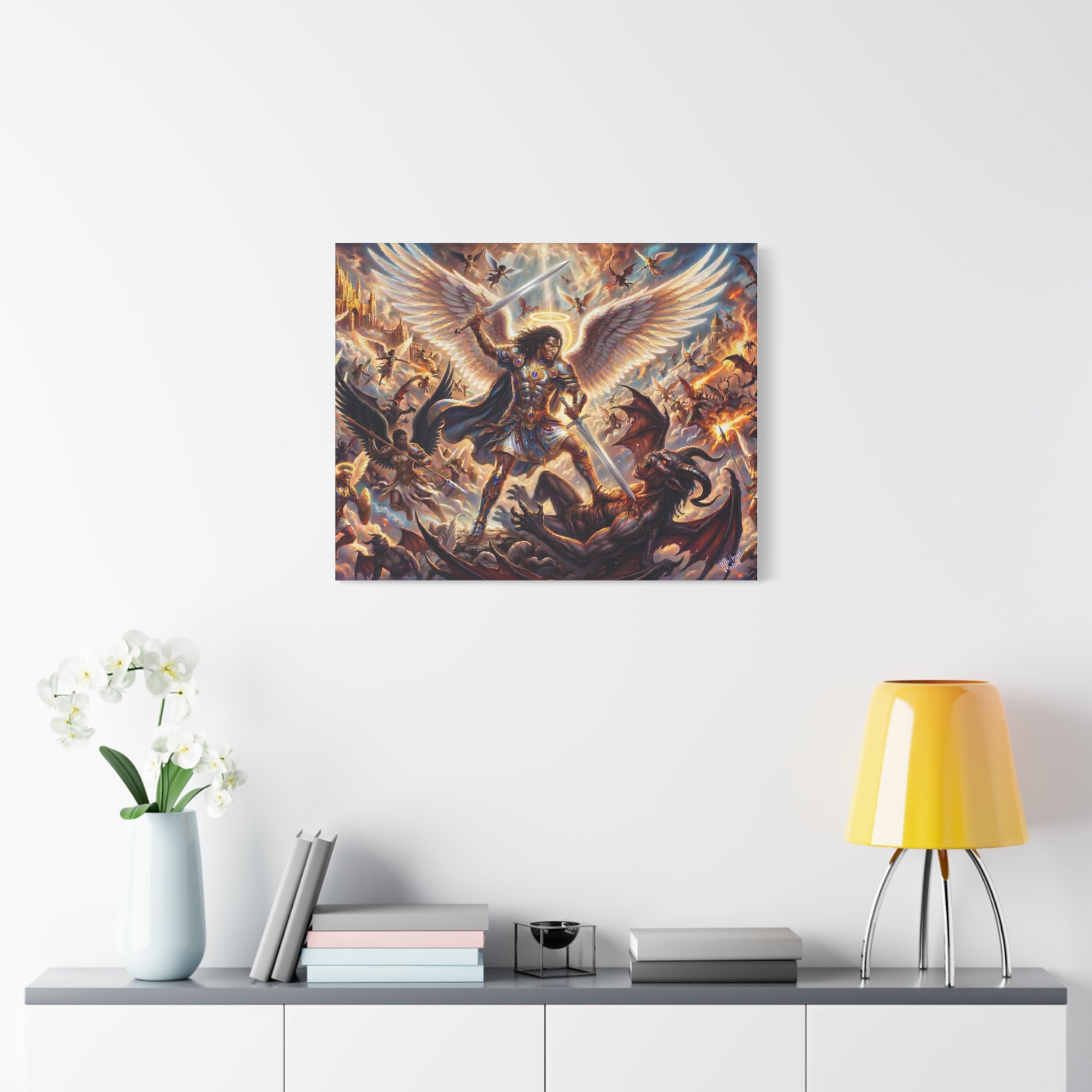 Archangel Michael Victory Canvas — Celestial Warrior Battle Wall Art ⚔️🔥
