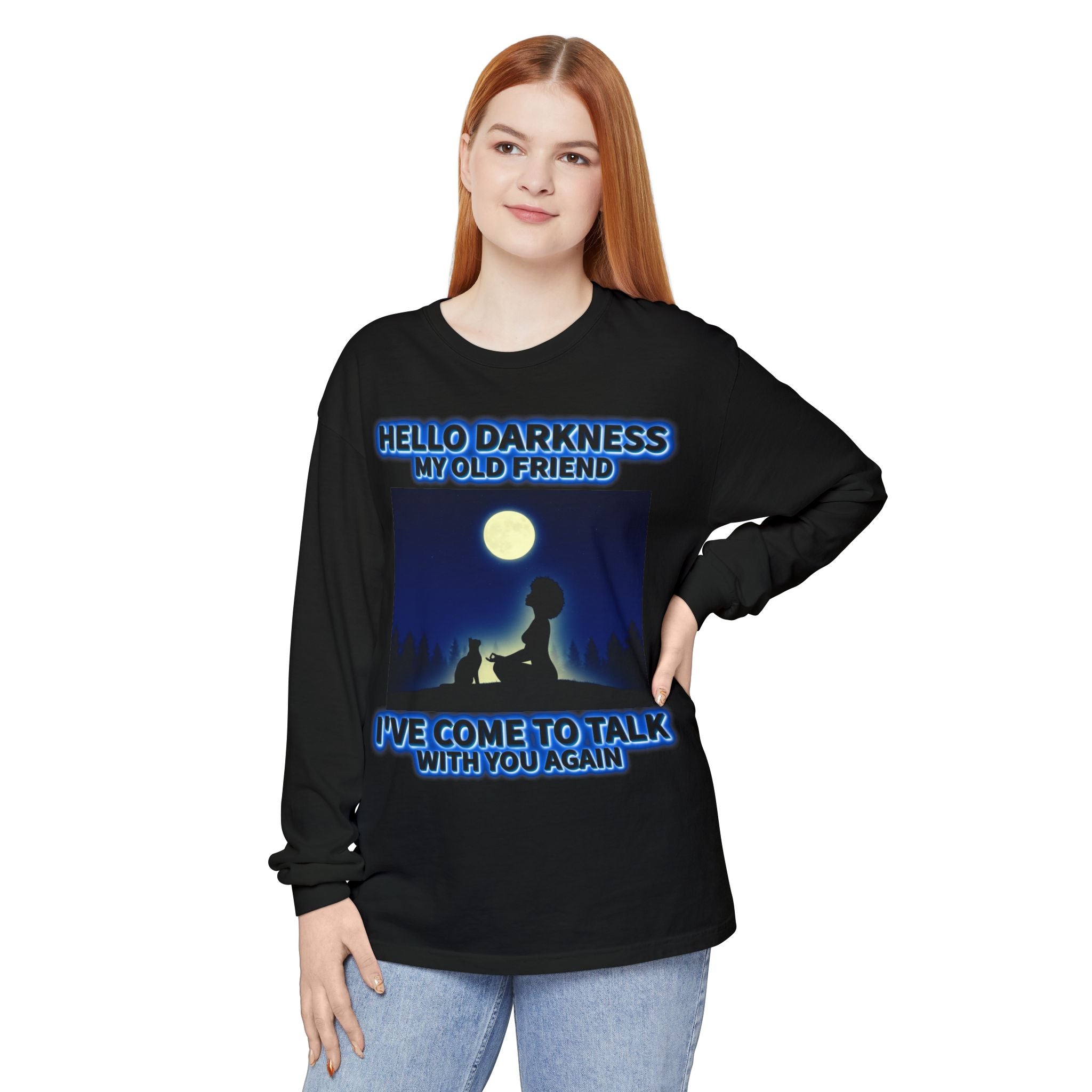 "Hello Darkness My Old Friend" Moonlit Silhouette—Long Sleeve T-Shirt