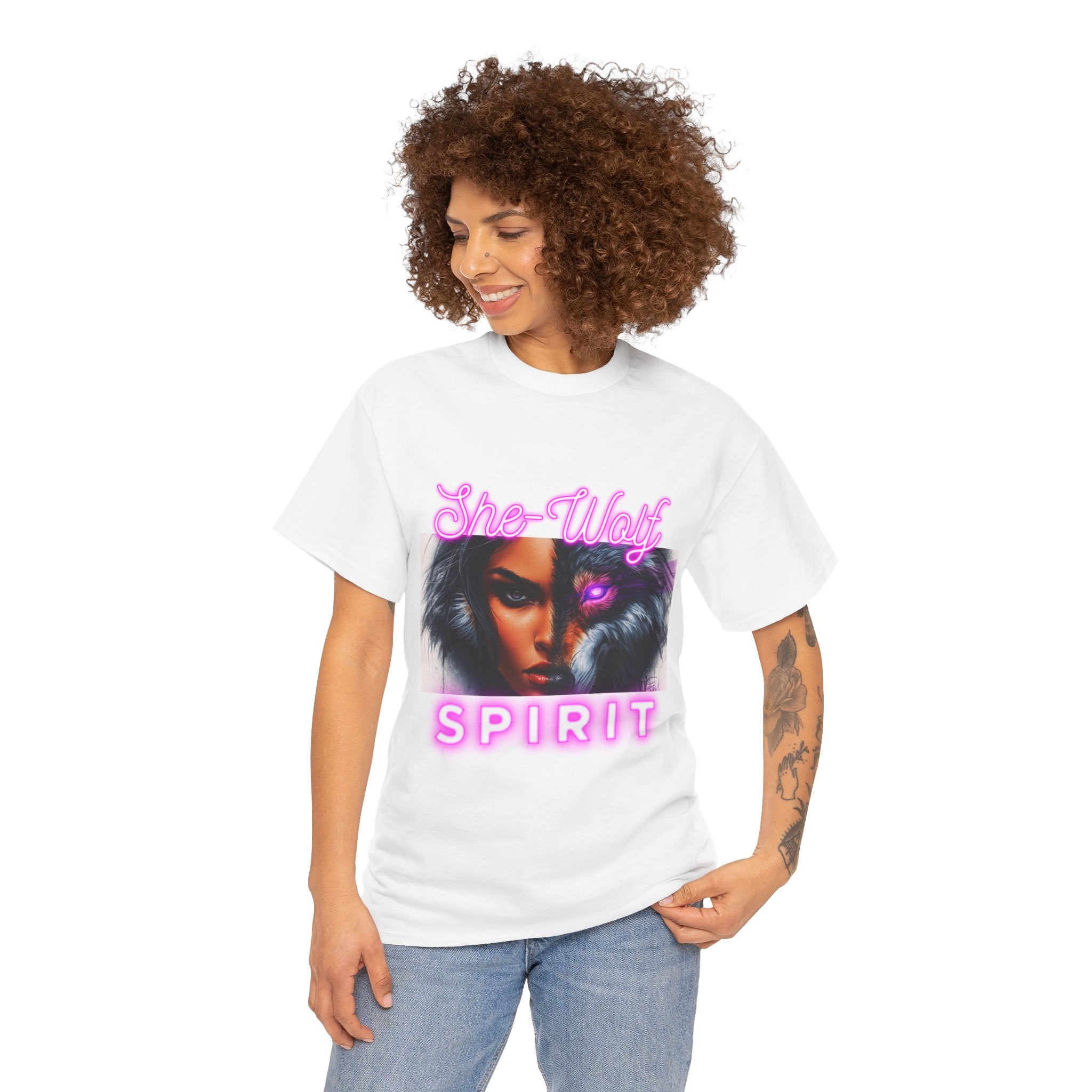 Neon Pink She-Wolf Spirit – Tribal Goddess Graphic Tee