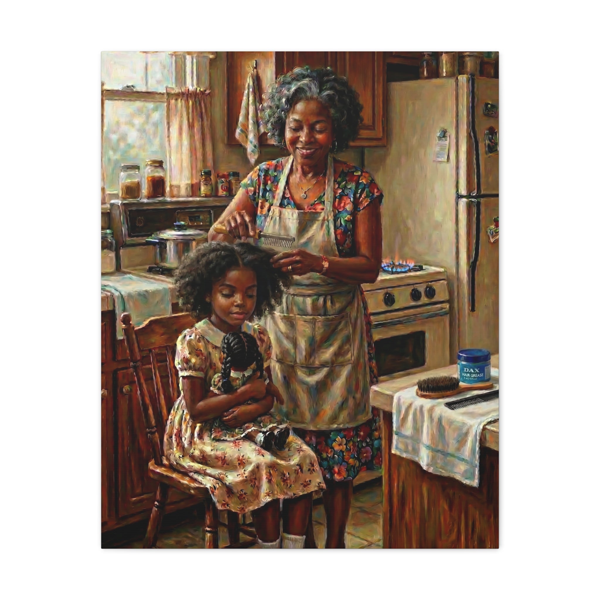 Generations of Love Canvas — Grandma Hot Comb Hair Ritual Art 💕✨