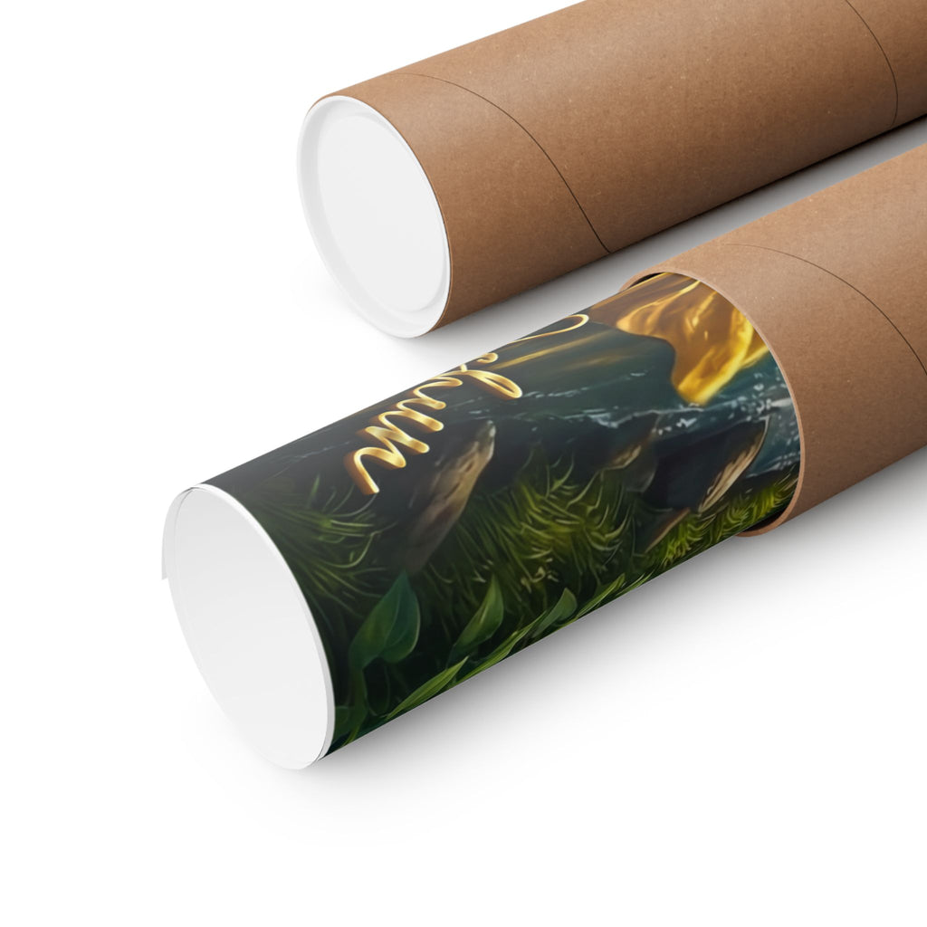 Oshun Goddess Poster — Golden Waterfall Maternity Art Matte Horizontal Print