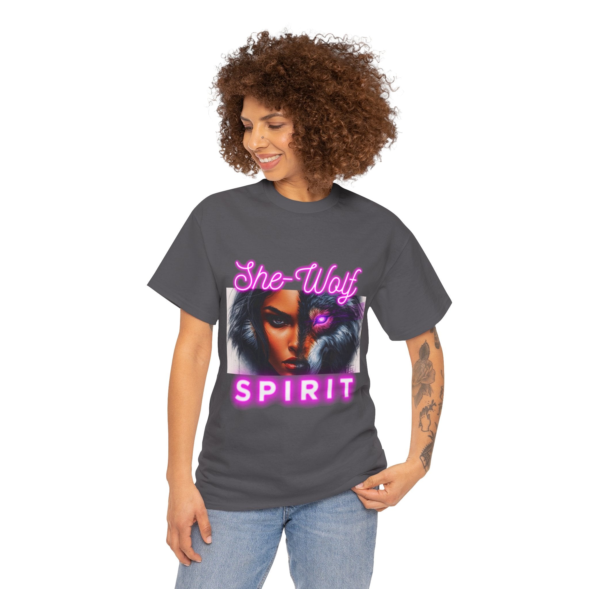 Neon Pink She-Wolf Spirit – Tribal Goddess Graphic Tee