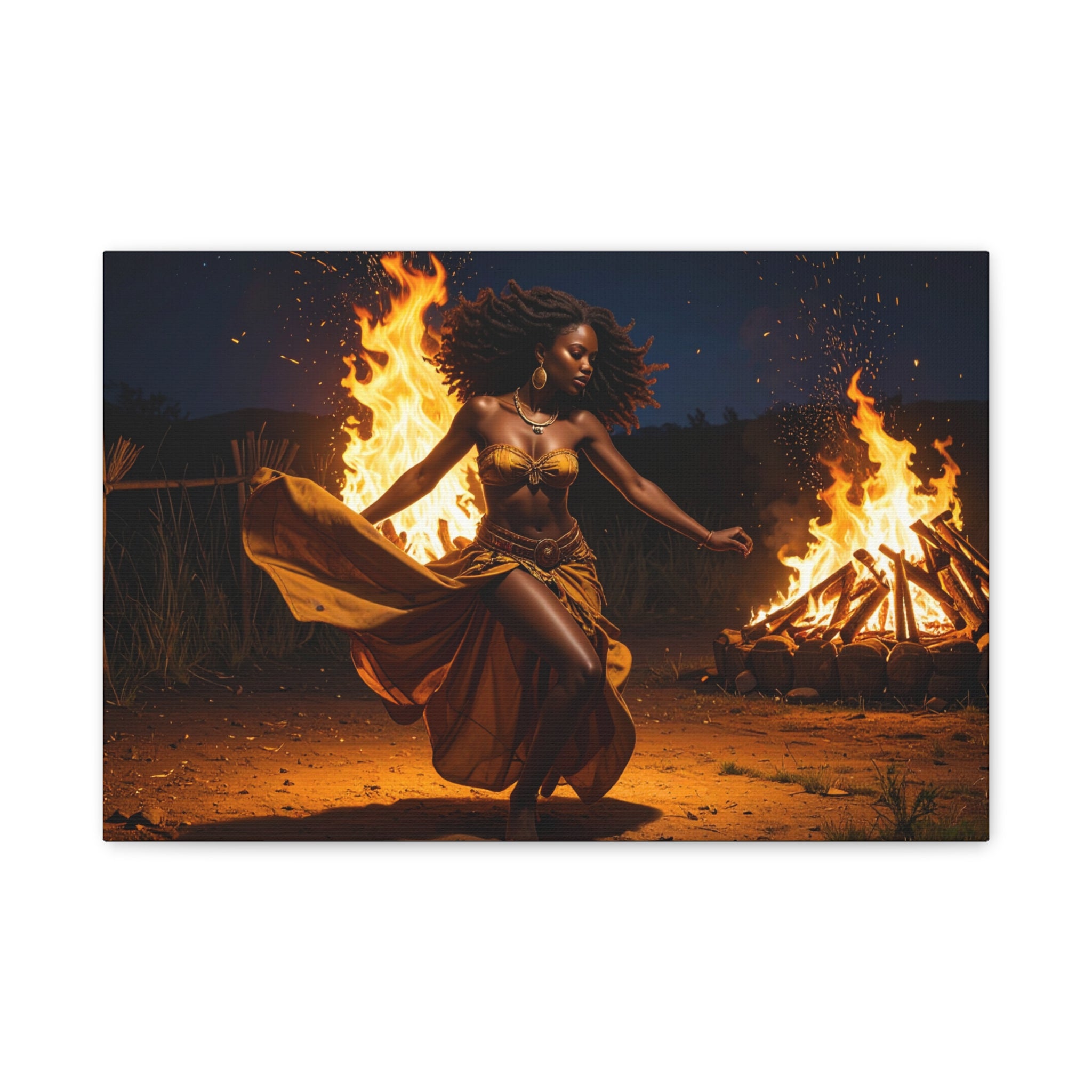 Afro Fire Dancer Matte Canvas Print — Stretched Wall Art