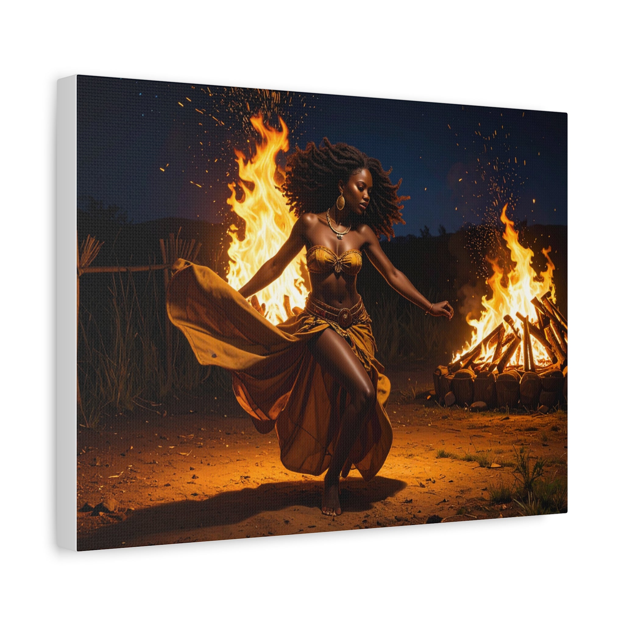 Afro Fire Dancer Matte Canvas Print — Stretched Wall Art