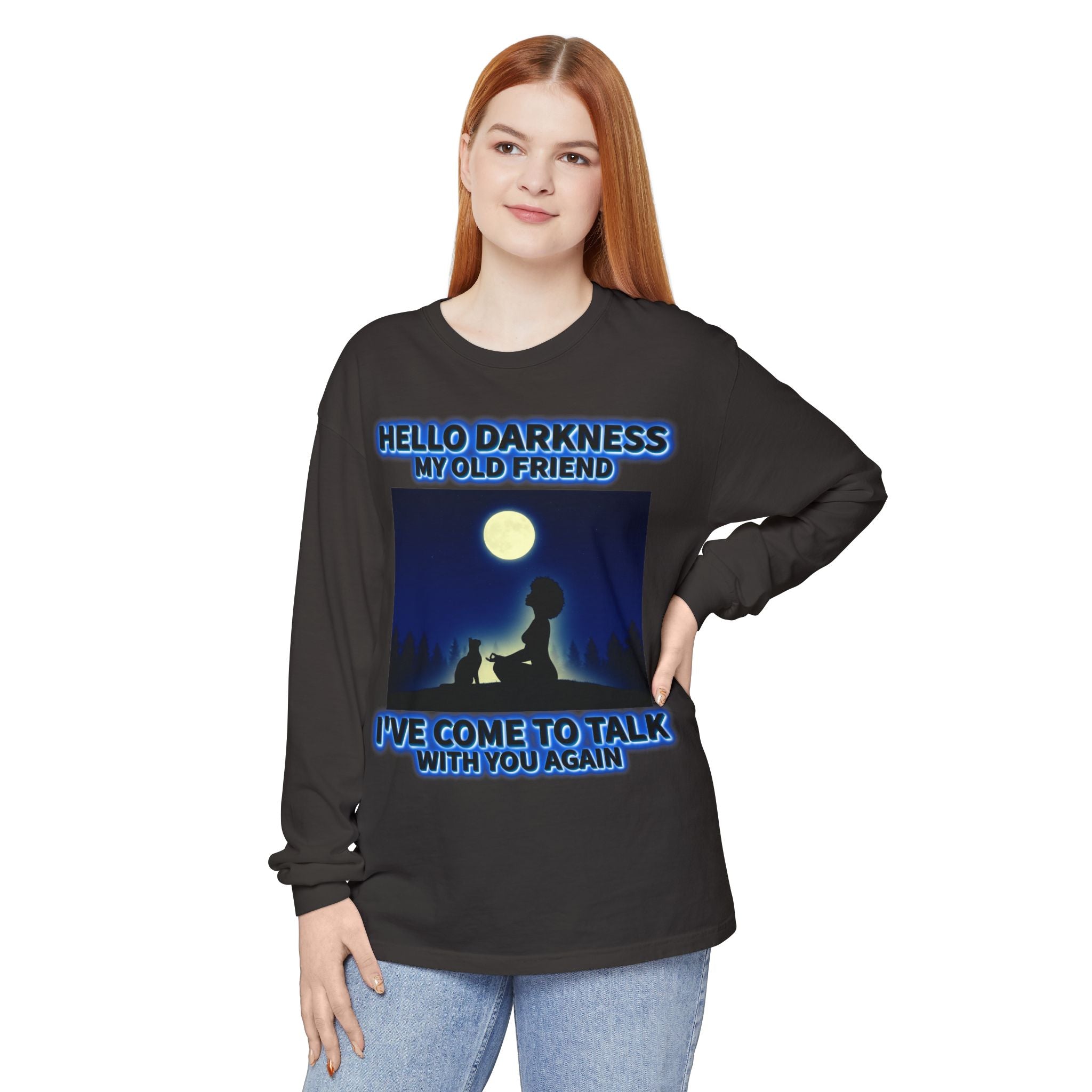 "Hello Darkness My Old Friend" Moonlit Silhouette—Long Sleeve T-Shirt