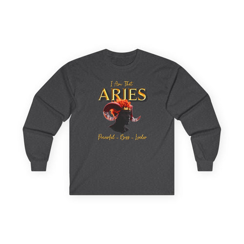 Aries Zodiac Long Sleeve Tee — "I Am The Aries" Astrology Ram Shirt