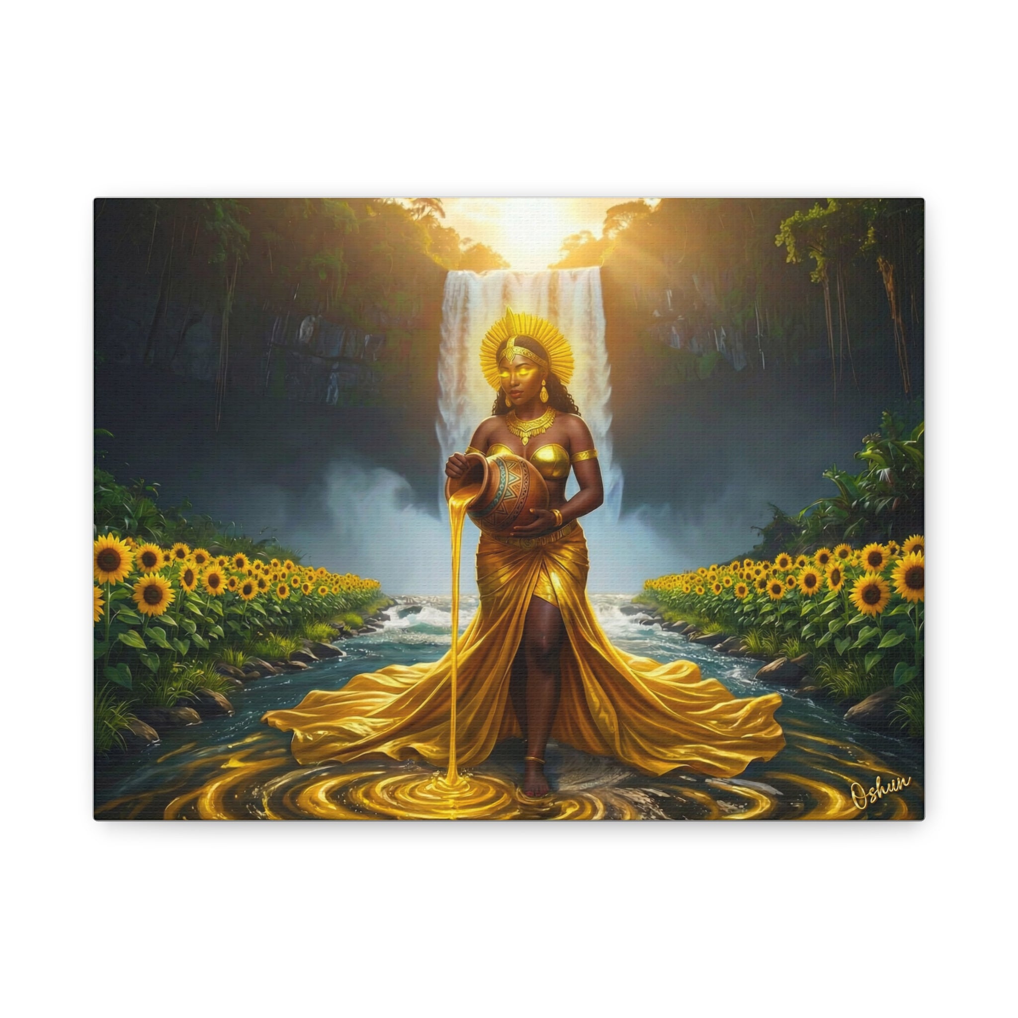 Oshun Golden Motherhood Canvas Print — Afro Goddess Maternity Wall Art