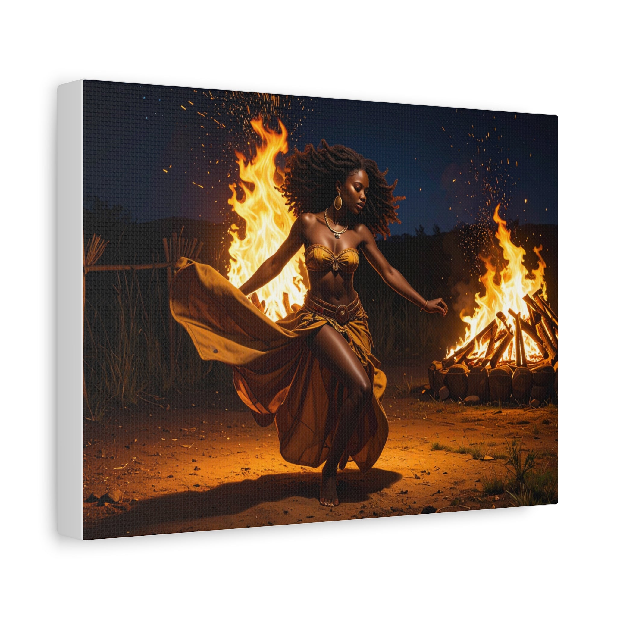 Afro Fire Dancer Matte Canvas Print — Stretched Wall Art