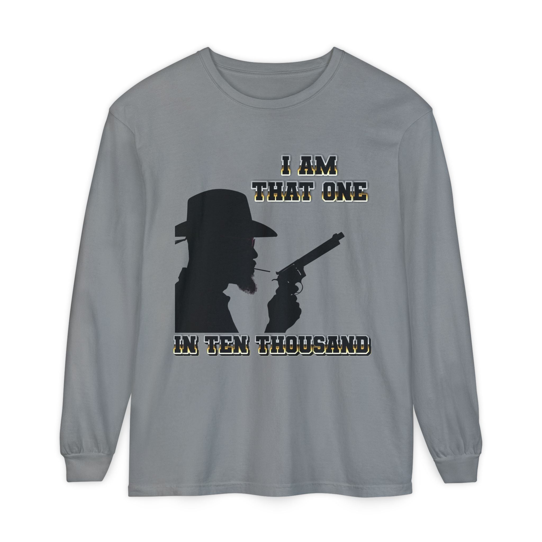 Western Cowboy Long Sleeve T-Shirt — "I Am That One In Ten Thousand" Silhouette