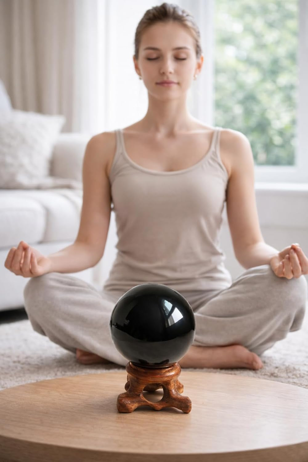 Obsidian Sphere for Meditation, Fortune Telling, and Feng Shui – Large Black Crystal Ball with Stand