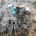 Turquoise & Feather Cartilage Cuff Earring