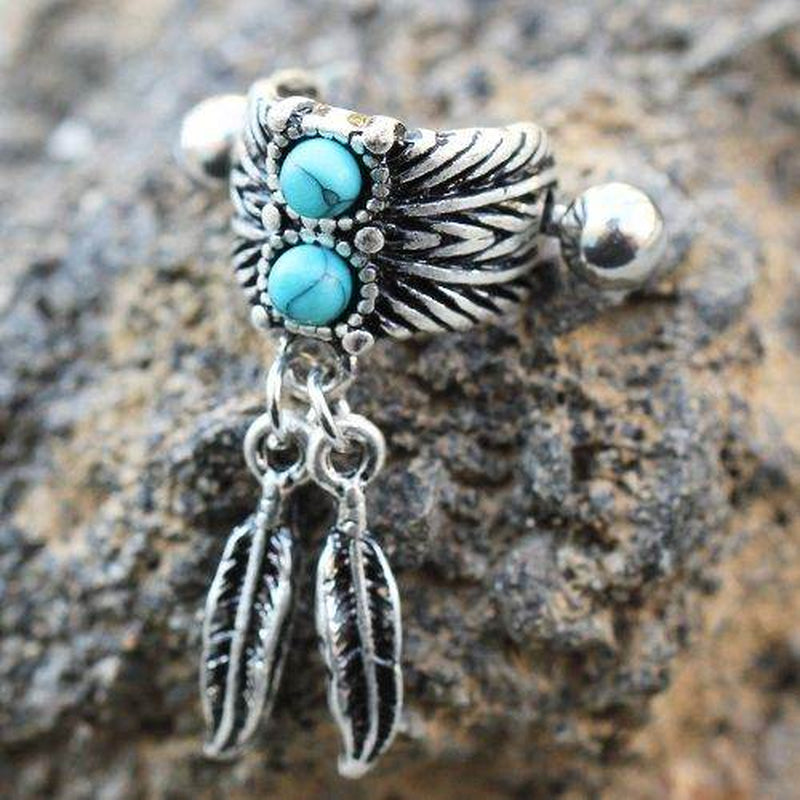 Turquoise & Feather Cartilage Cuff Earring