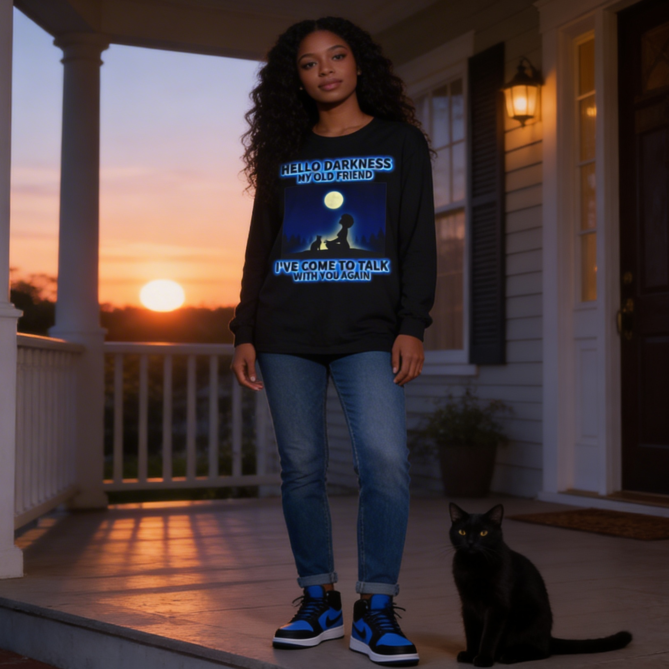 "Hello Darkness My Old Friend" Moonlit Silhouette—Long Sleeve T-Shirt
