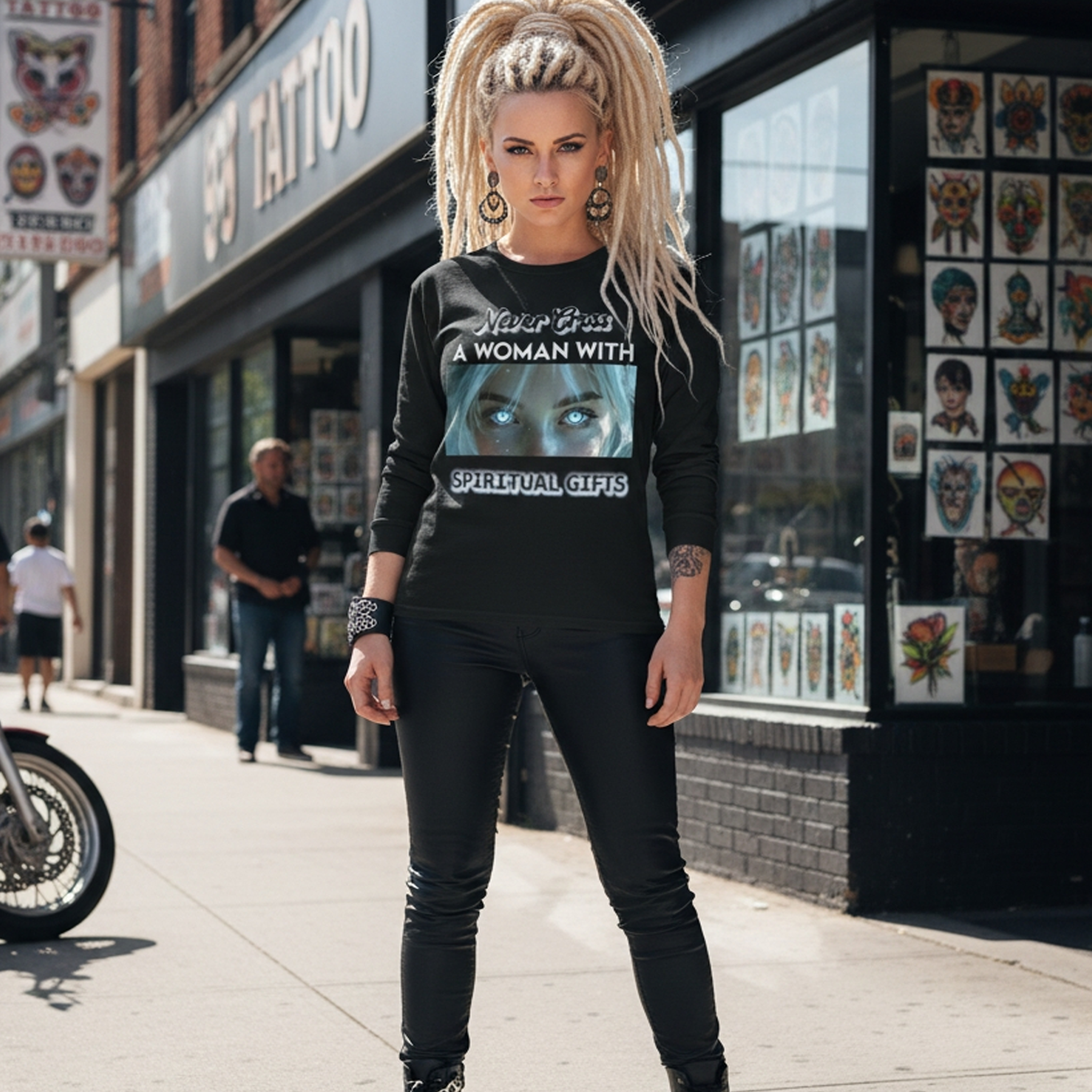 "Never Cross a Woman With Spiritual Gifts" Mystic Graphic —Long Sleeve Tee