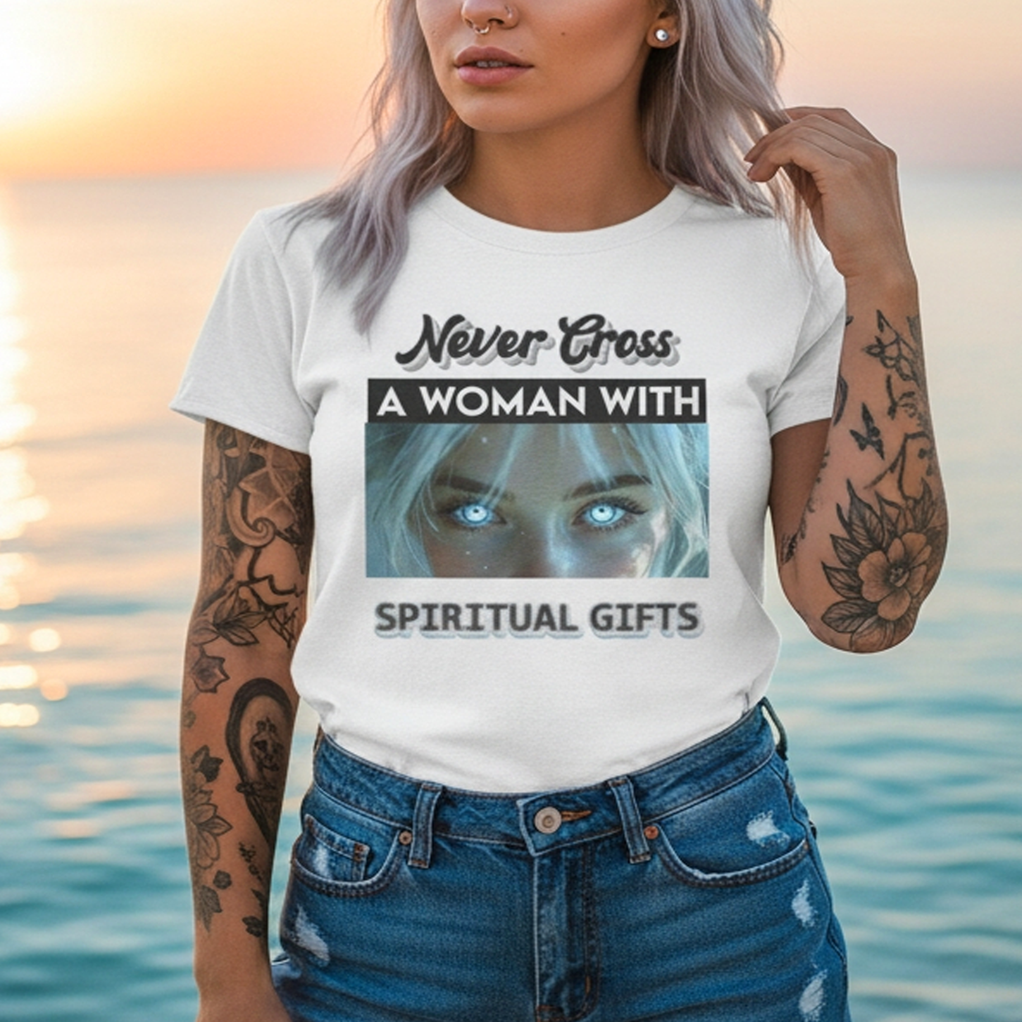 Spiritual Gifts T-Shirt — "Never Cross a Woman With Spiritual Gifts" Mystic Tee
