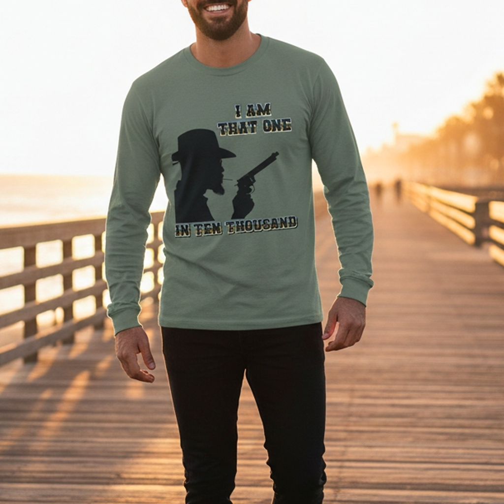 Western Cowboy Long Sleeve T-Shirt — "I Am That One In Ten Thousand" Silhouette