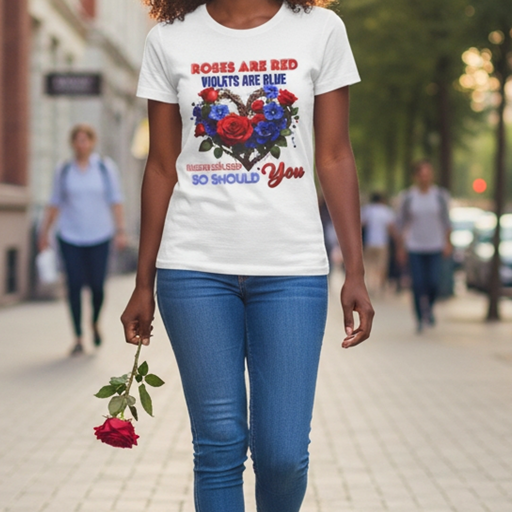 Roses Are Red Violets Are Blue Floral Heart T-Shirt — "Love Me and So Should You" Valentine Tee